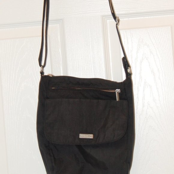 Baggalini Black Nylon Crossbody Purse 10" x 10" W/ Zipper & Magnetic Closure